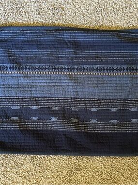 Frye Quilted Pillow Sham Multi Blue Striped Aztec 33x20 Queen 100% Cotton
